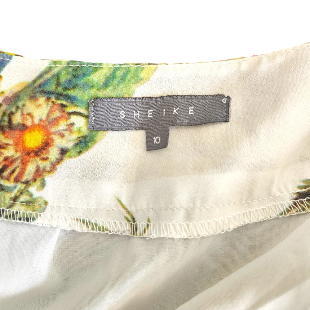 Sheike | Long skirt With High Thigh Splits | Size 10 | Colour White,Green&Brown - Picture 3 of 5